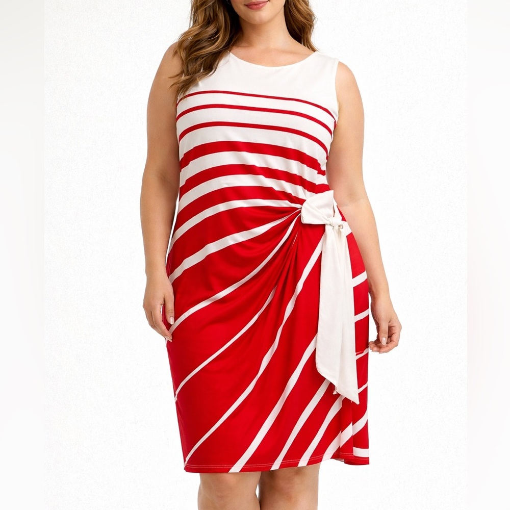 Laura Red and White Striped Midi Dress‎ size 14